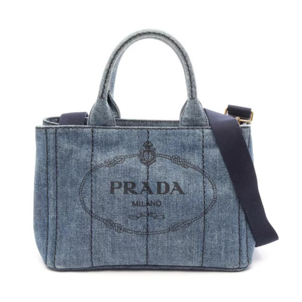 Prada Canapa Denim Tote Bag Navy Blue